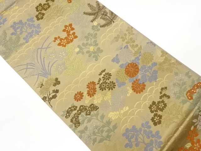 JAPANESE FUKURO OBI / KARA-ORI / WOVEN AUTUMN FLOWERS